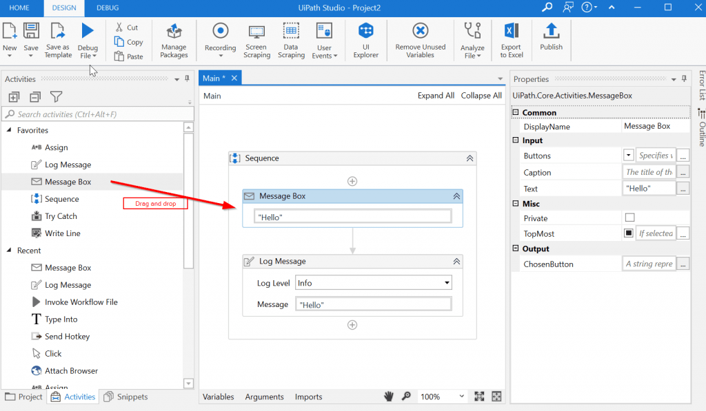 UiPath RPA Studio Simple example