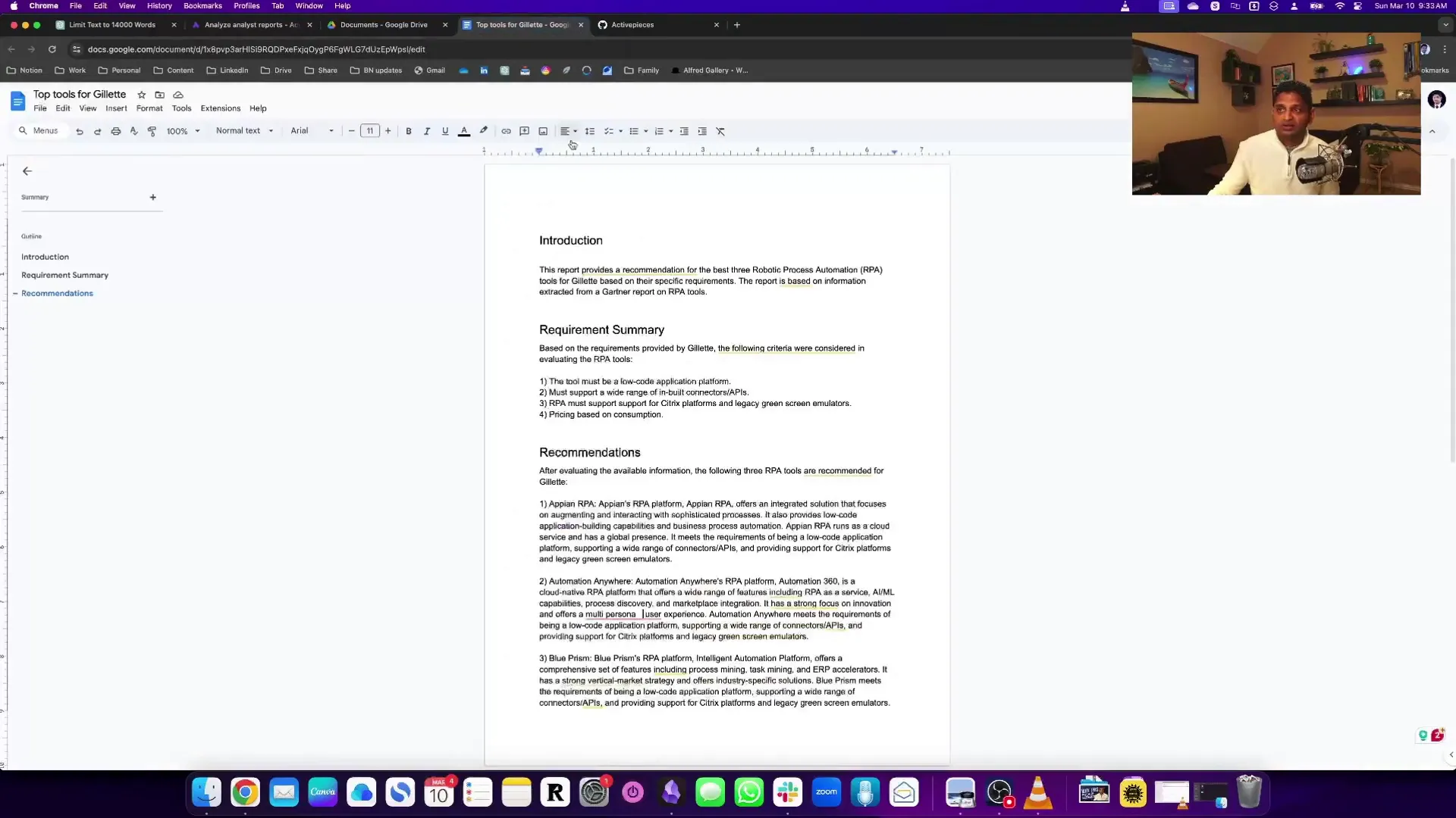 Generated report formatted in Google Docs