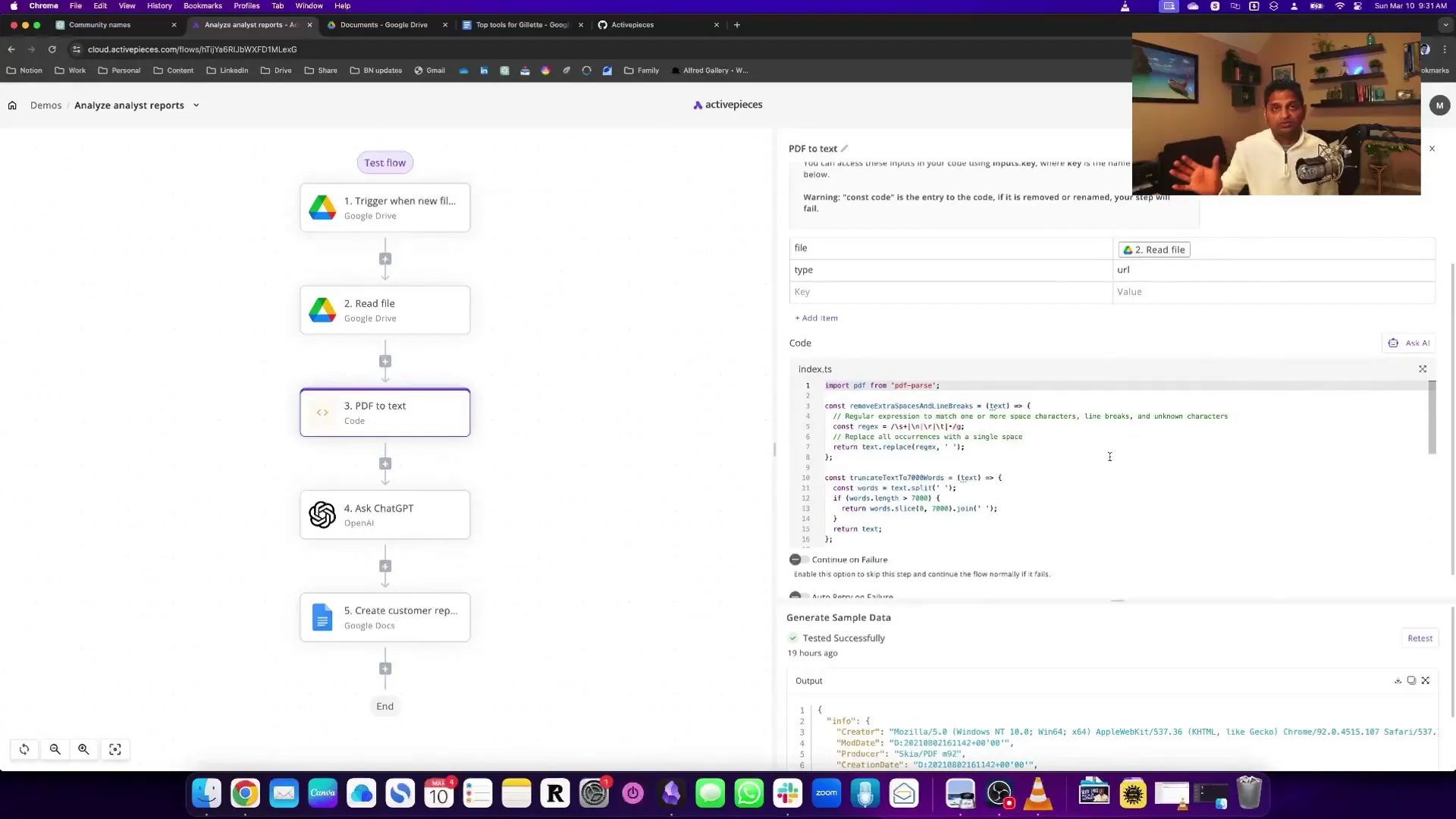 JavaScript code snippet to extract text from PDF