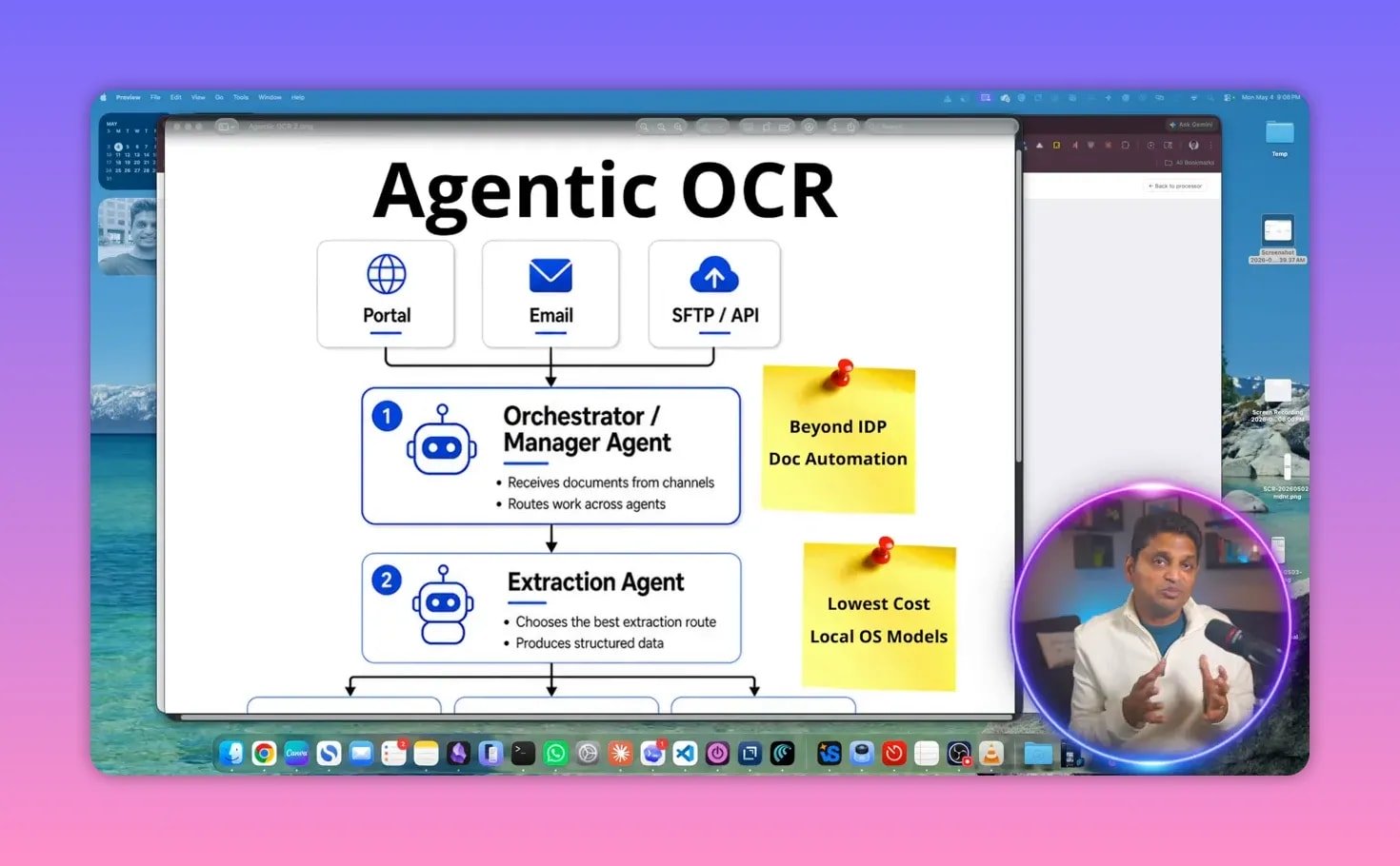 Diagram showing agentic OCR workflow with orchestrator, extraction agent, and beyond IDP document automation